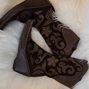 Pons Quintana tall suede and leather western wedge boots 6.5